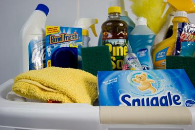 Couple Bridal Shower Games on Cleaning Supply Basket