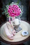 bridal shower card-flowers, candle, and shoes