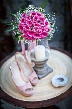 bridal shower card-flowers, candle, and shoes