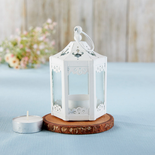 white lantern tea light holder and bridal shower favor
