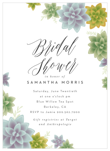 Purple and white bridal shower invitation.