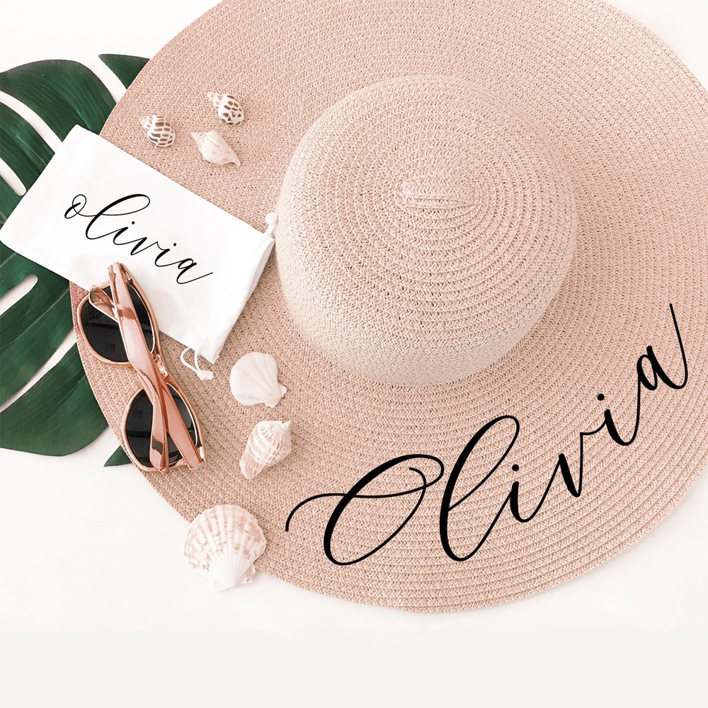 A pretty black script font turns this  straw Sun Hat into an instant style statement.