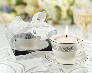 Porcelain teacup tealight holder with silver design