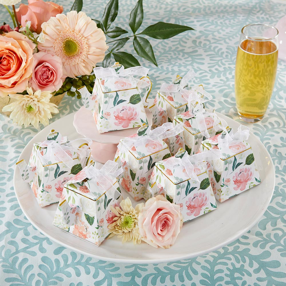 These striped purse boxes filled with a treat is a cute bridal shower favor.