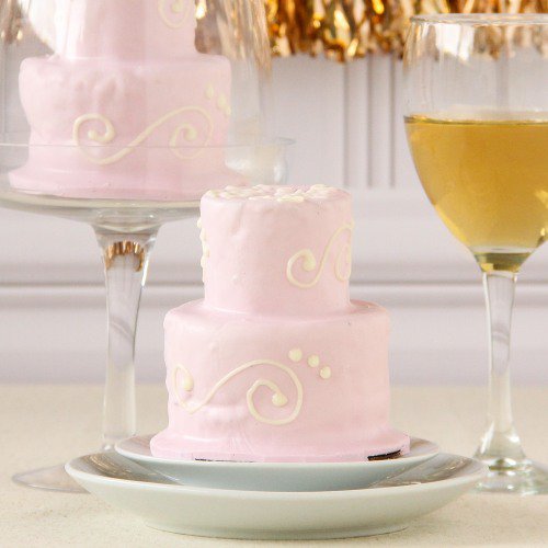 Two tier pink mini cake bridal shower.