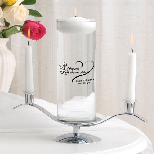 Beautiful clear glass and silver unity floating candle set for the wedding day.