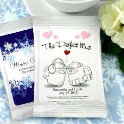 Personalized hot cocoa mix for a winter bridal shower theme favor.