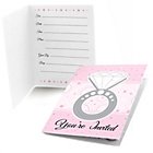 Bridal shower invitation with pink background,and diamond ring.