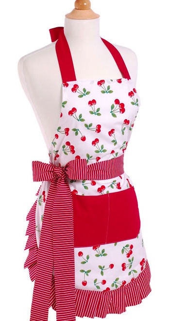 Vintage apron pink and red with cherry design
