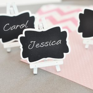 Add these chalkboard place cards to your  bridal shower plans.