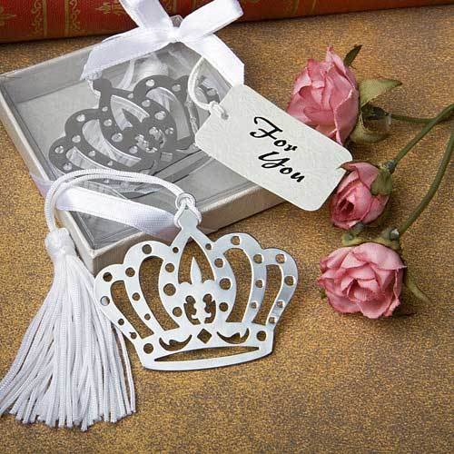 Princess crown bookmark favor made of metal, and nicely packaged.