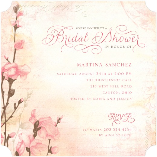 Beautiful pink floral bridal shower invitation.